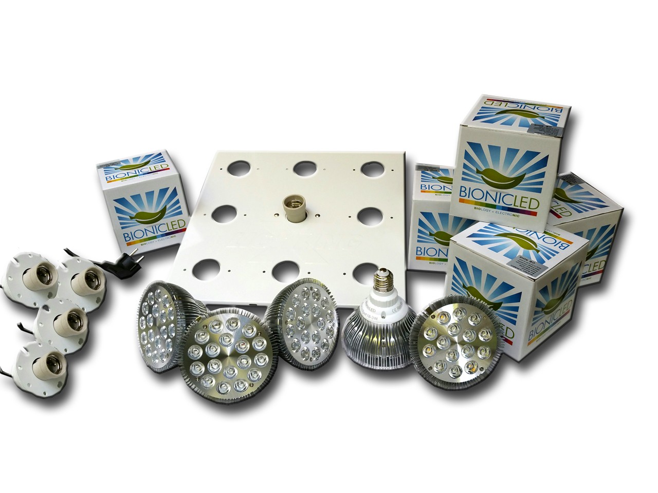 LED - BIONICLED - PACK 4 x BioSpot 54 W + 1 x 45 W - E27 + Douille + Platine